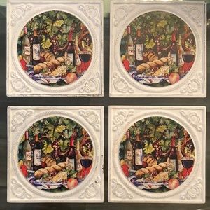 Ambiance Wine Grapes Travertine Coaster Set (Set of 4)